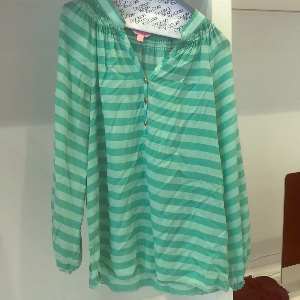 Lilly Pullitzer, green striped blouse